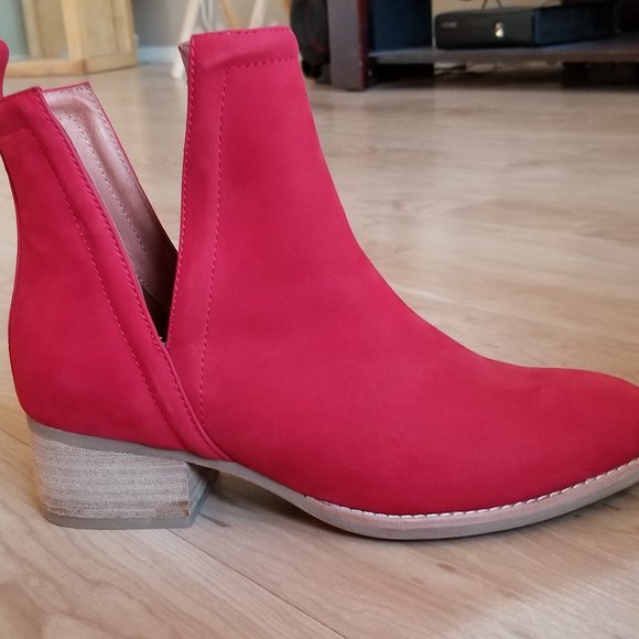 Jeffrey Campbell Oriley Red Nubuck Leather Booties Sz 8 - Picture 4 of 5